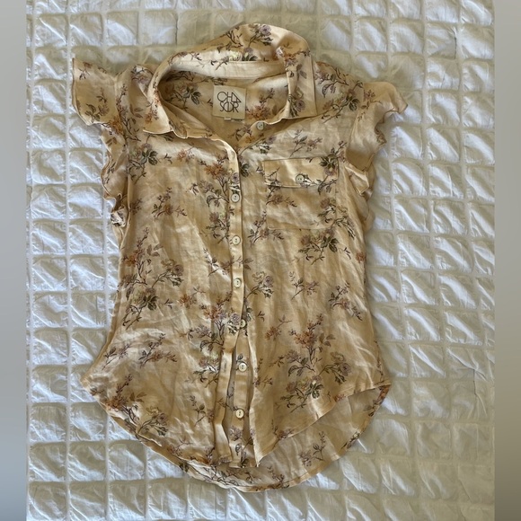 Chaser floral button down ruffle top - Picture 1 of 7